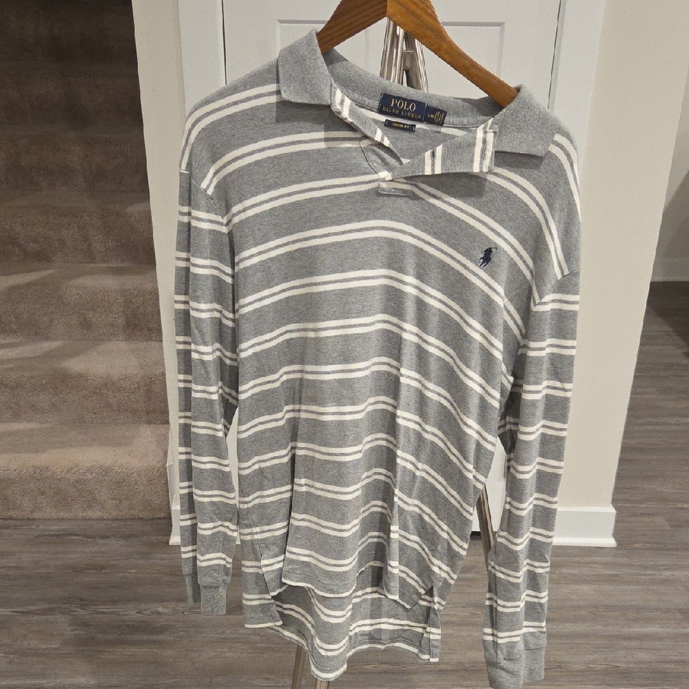 Ralph Lauren Gray and White Striped Polo Shirt